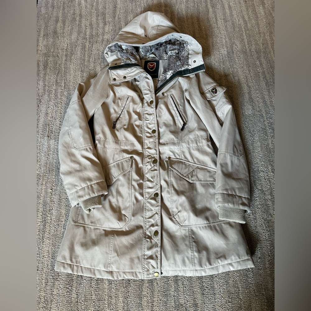 1 Madison Cream Hooded Coat with Faux-Fur Lining